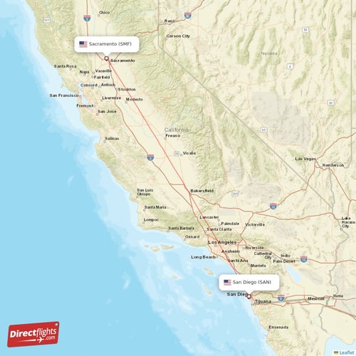 San Diego - Sacramento direct flight map