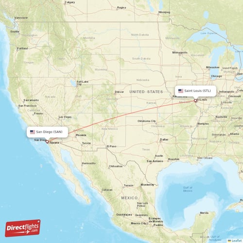 San Diego - Saint Louis direct flight map