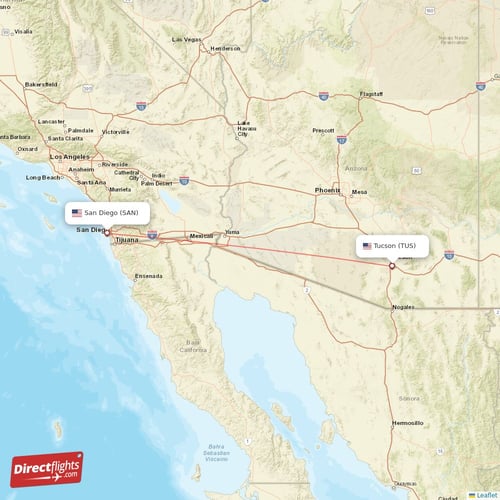 San Diego - Tucson direct flight map