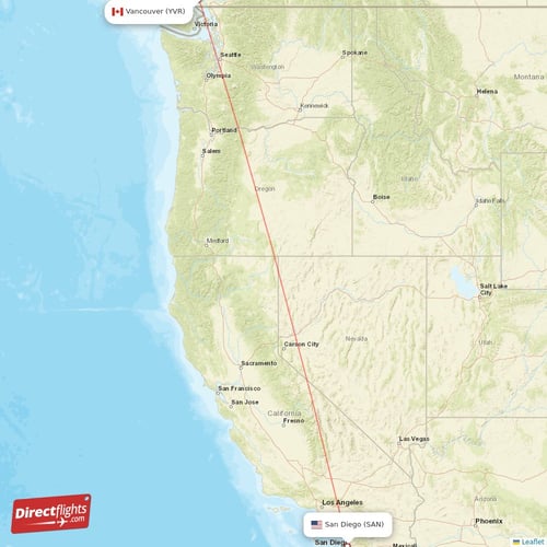 San Diego - Vancouver direct flight map