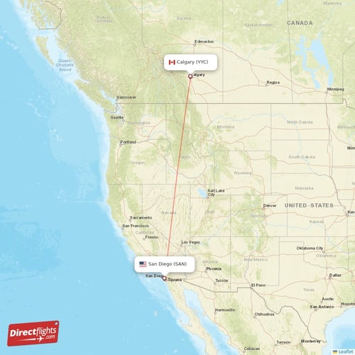 San Diego - Calgary direct flight map