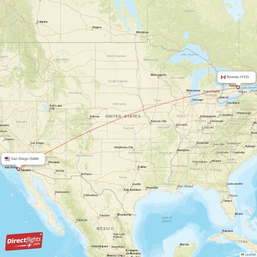 San Diego - Toronto direct flight map