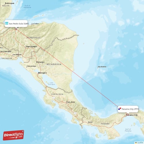 San Pedro Sula - Panama City direct flight map