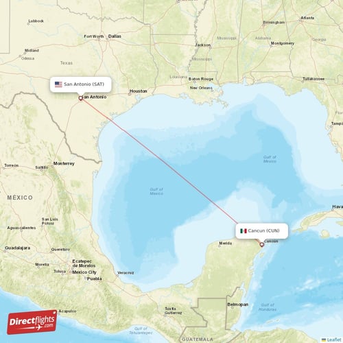 San Antonio - Cancun direct flight map