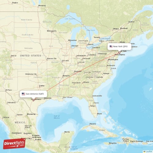 San Antonio - New York direct flight map