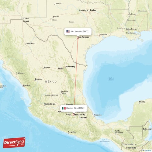 San Antonio - Mexico City direct flight map
