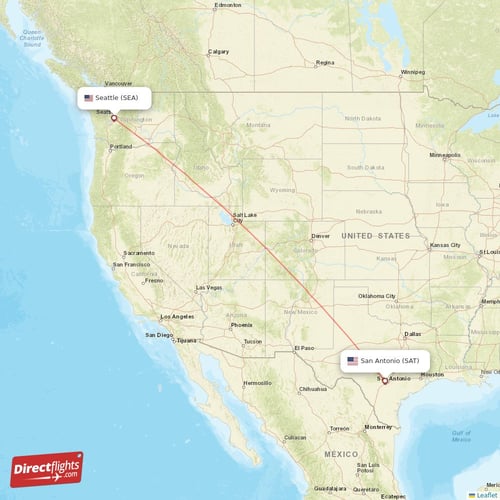 San Antonio - Seattle direct flight map