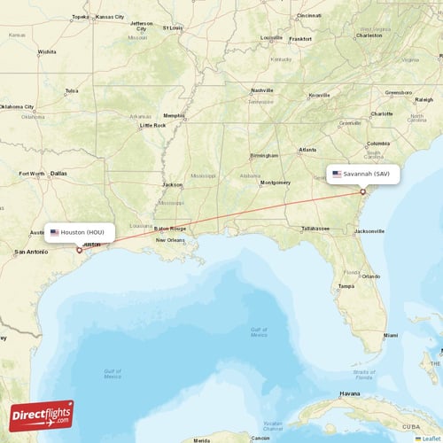 Savannah - Houston direct flight map