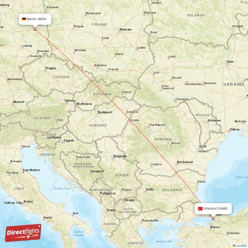 Istanbul - Berlin direct flight map
