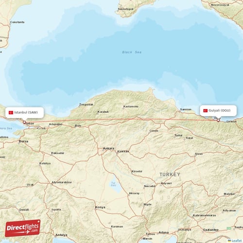 Istanbul - Gulyali direct flight map