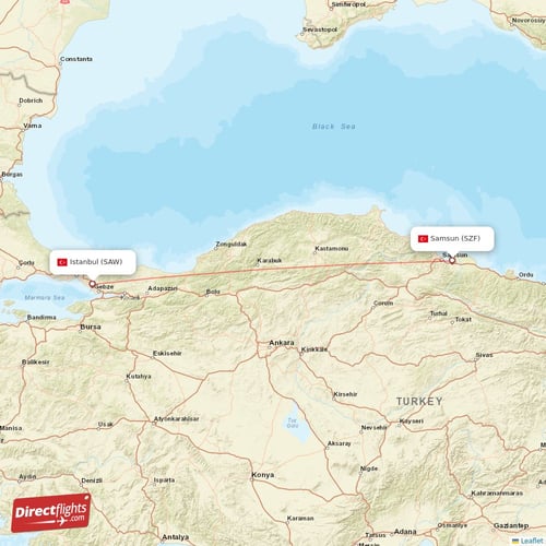 Istanbul - Samsun direct flight map