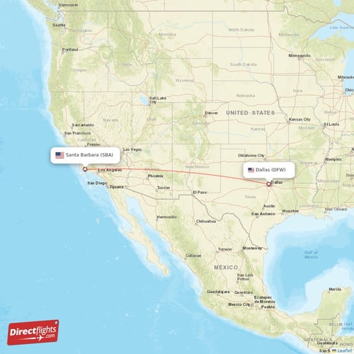 Santa Barbara - Dallas direct flight map