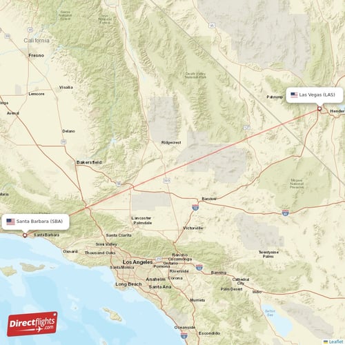 Santa Barbara - Las Vegas direct flight map