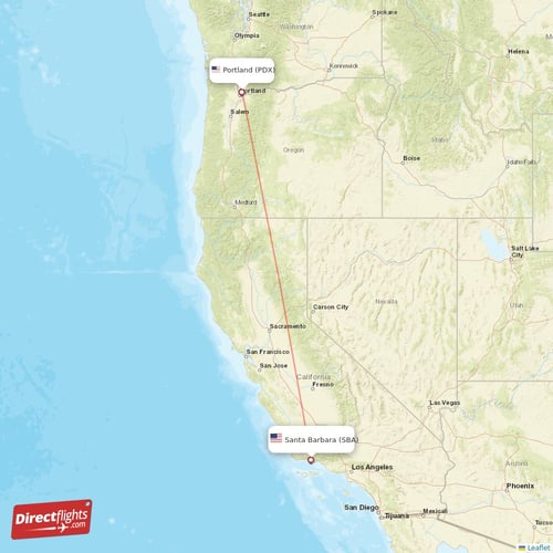 Santa Barbara - Portland direct flight map