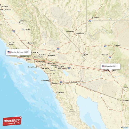 Santa Barbara - Phoenix direct flight map