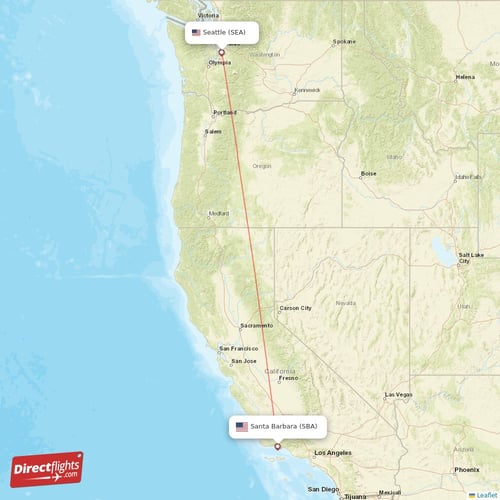 Santa Barbara - Seattle direct flight map