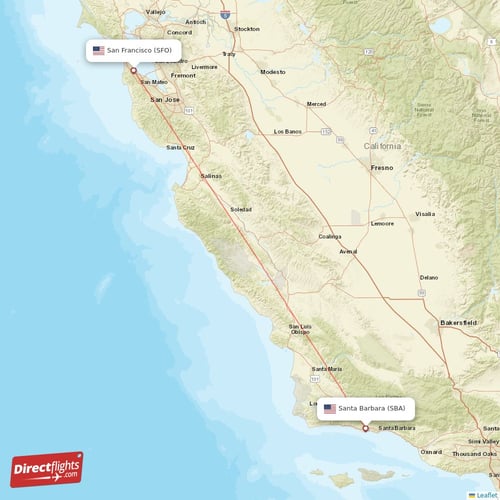 Santa Barbara - San Francisco direct flight map