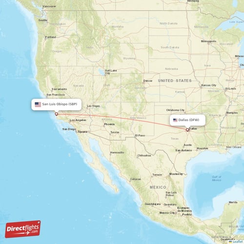 San Luis Obispo - Dallas direct flight map