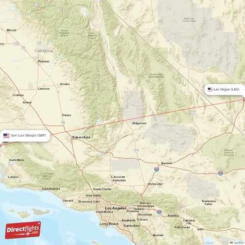 San Luis Obispo - Las Vegas direct flight map