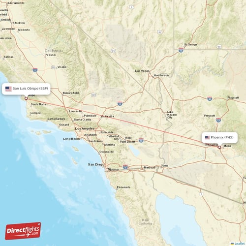 San Luis Obispo - Phoenix direct flight map