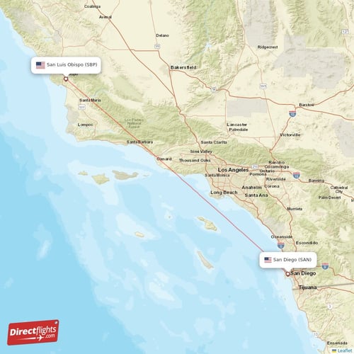 San Luis Obispo - San Diego direct flight map
