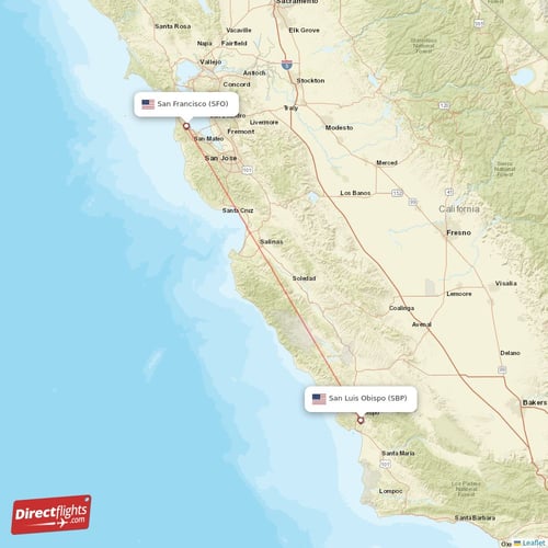 San Luis Obispo - San Francisco direct flight map