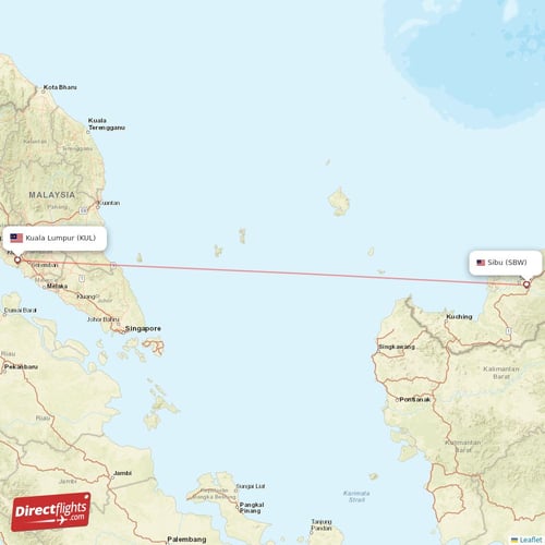 Sibu - Kuala Lumpur direct flight map