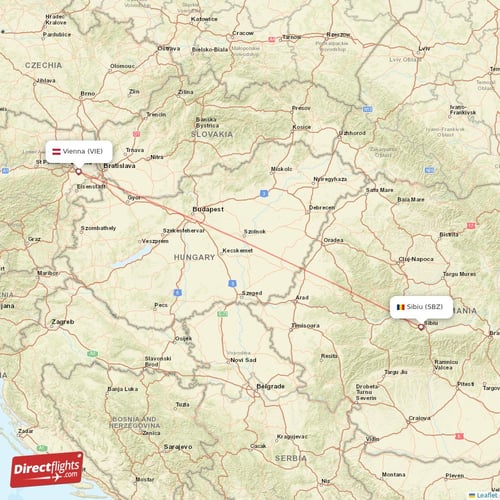 Sibiu - Vienna direct flight map