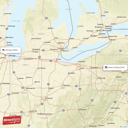 State College - Chicago direct flight map