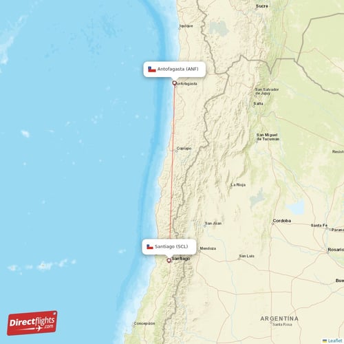 Santiago - Antofagasta direct flight map