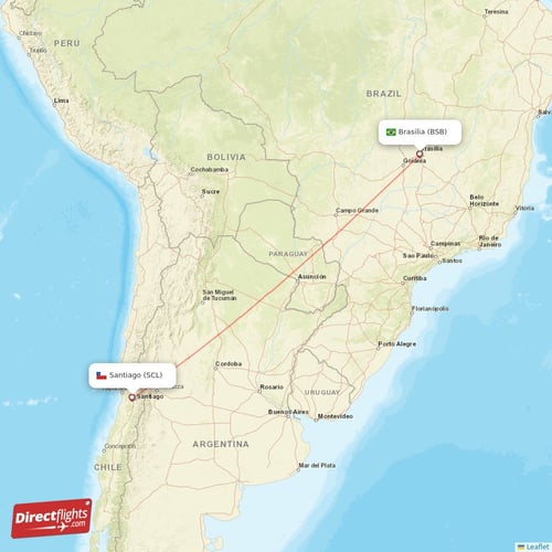 Santiago - Brasilia direct flight map