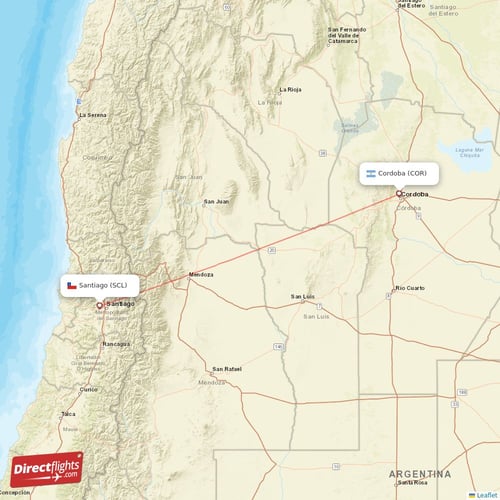 Santiago - Cordoba direct flight map