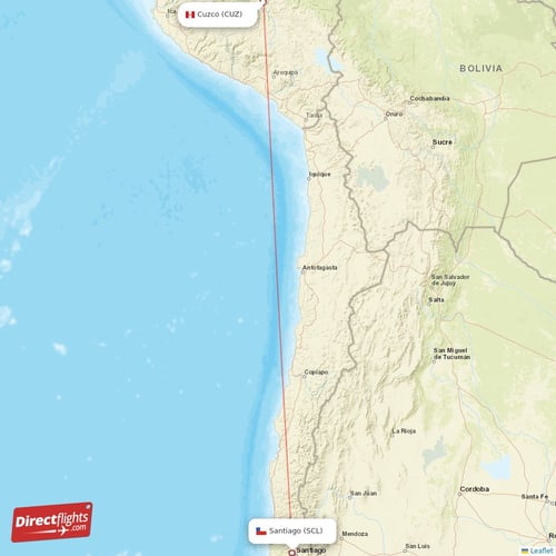 Santiago - Cuzco direct flight map