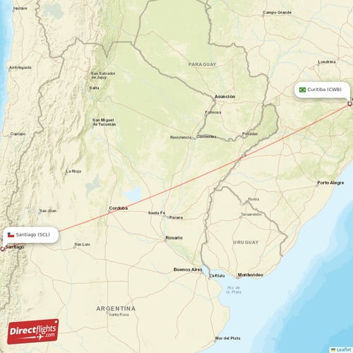 Santiago - Curitiba direct flight map
