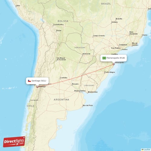 Santiago - Florianopolis direct flight map