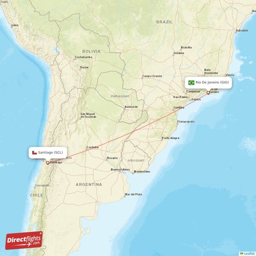 Santiago - Rio De Janeiro direct flight map