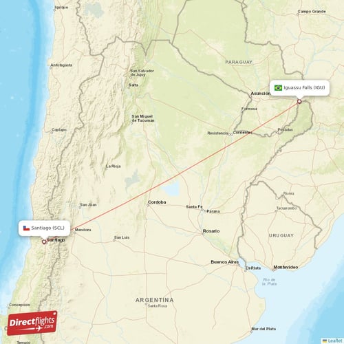 Santiago - Iguassu Falls direct flight map