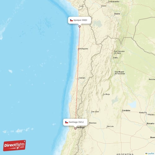 Santiago - Iquique direct flight map