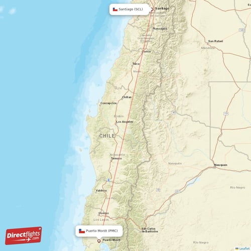 Santiago - Puerto Montt direct flight map