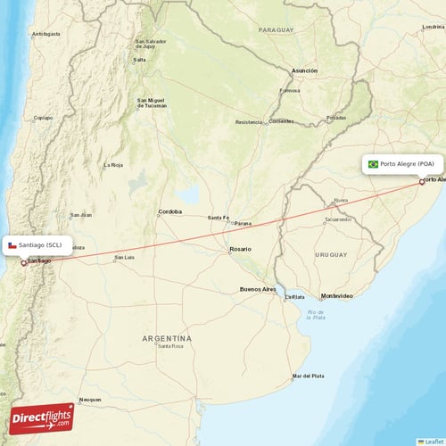 Santiago - Porto Alegre direct flight map