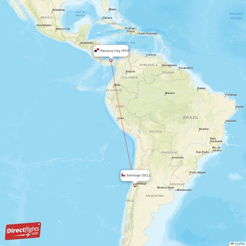 Santiago - Panama City direct flight map