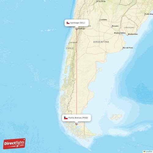 Santiago - Punta Arenas direct flight map