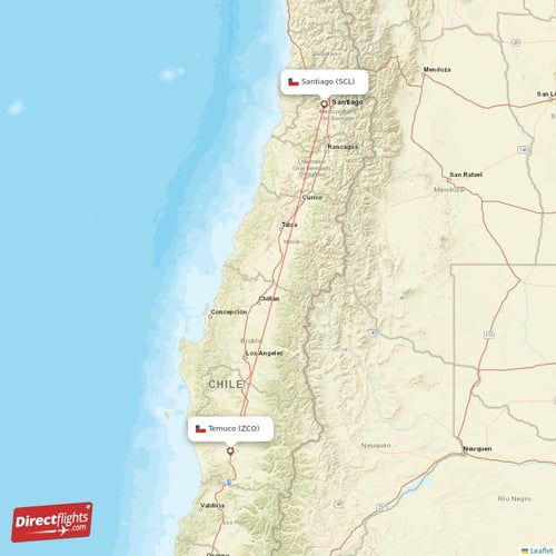 Santiago - Temuco direct flight map