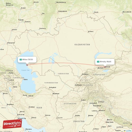 Aktau - Almaty direct flight map