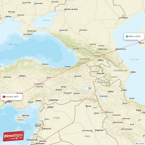 Aktau - Antalya direct flight map