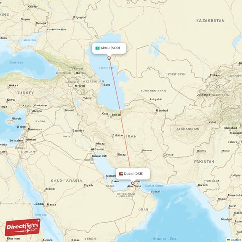 Aktau - Dubai direct flight map