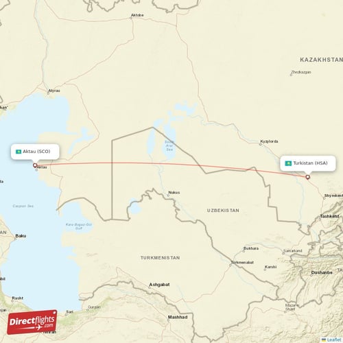 Aktau - Turkistan direct flight map