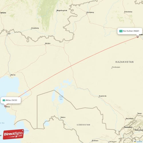 Aktau - Astana direct flight map