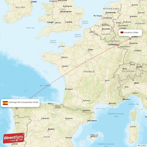 Santiago De Compostela - Frankfurt direct flight map