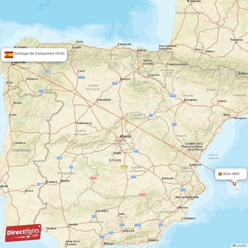 Santiago De Compostela - Ibiza direct flight map
